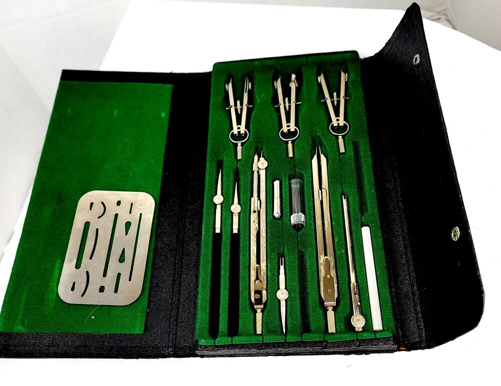 VNTG German Lutz Drafting Set w Case Steel Compasses Dividers Ruling Pens READ